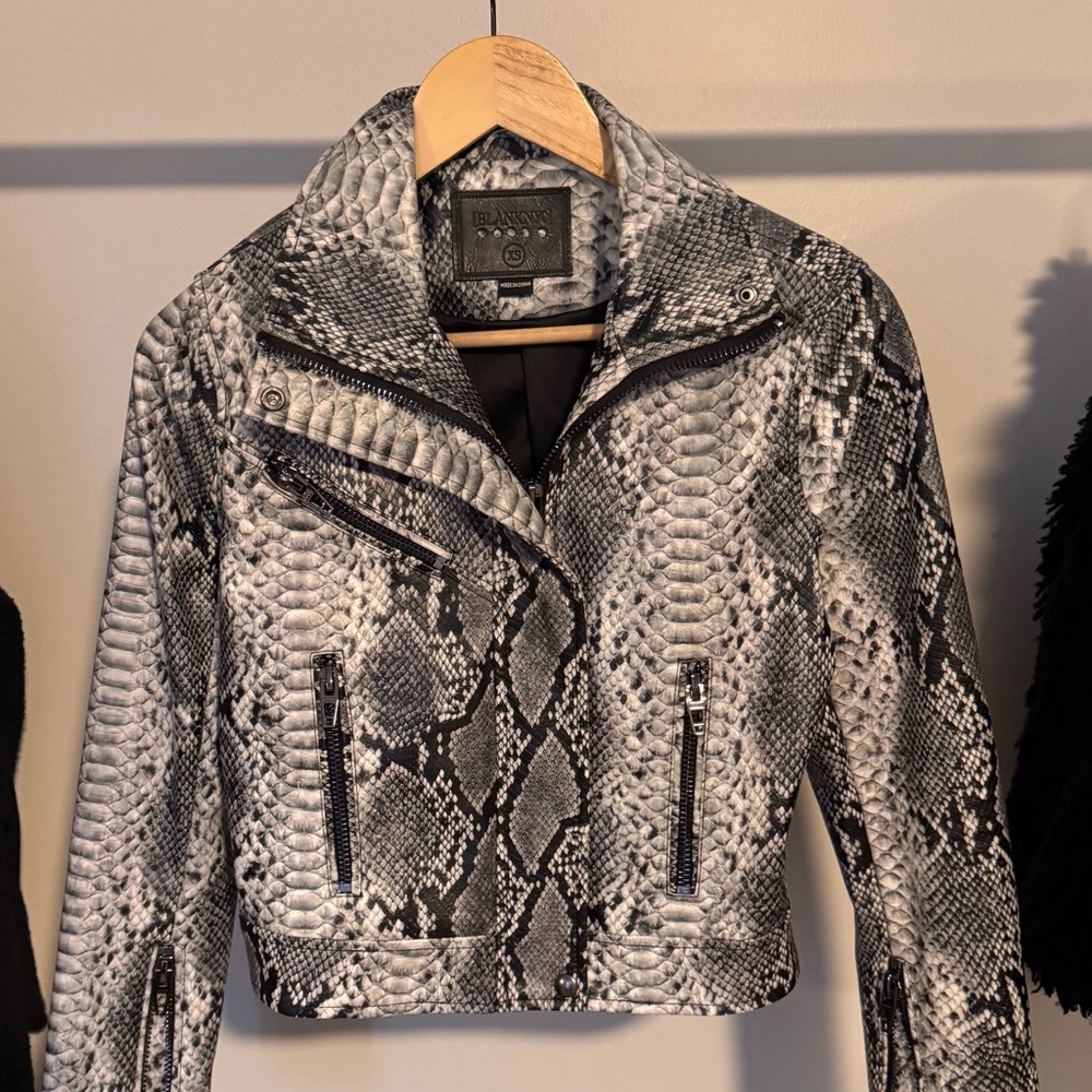 Balmain Black and Gray Snake Print Leather Jacket